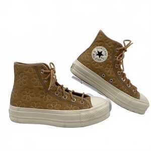 Converse Tan Quilted Flower High Top Sneakers | Women’s US7